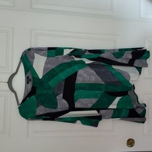 Tunic by ALFANI size 2X. Green, white, black geometric.